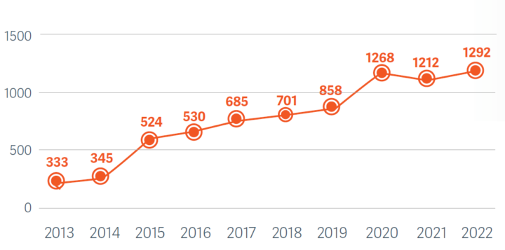 Anzahl Vulnerabilities 2013-2022