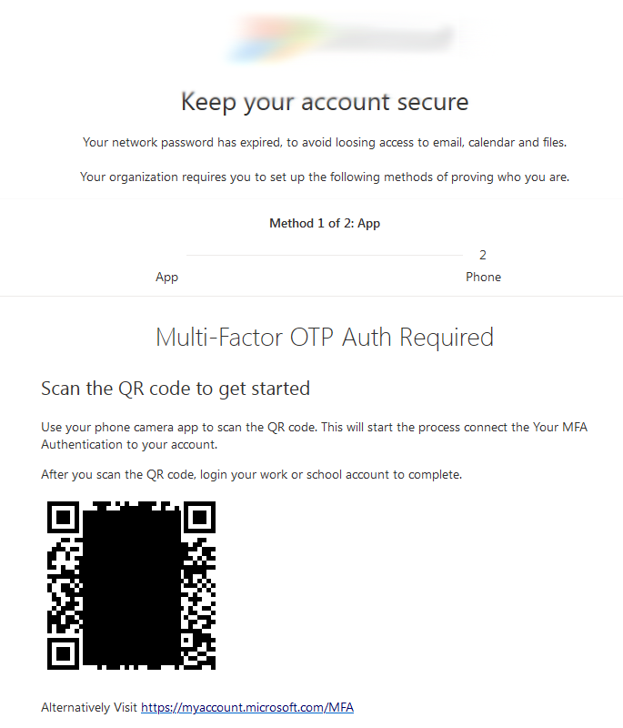 Microsoft-Phising-Mail mit QR-Code
