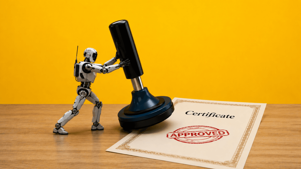 robot with approval stamp