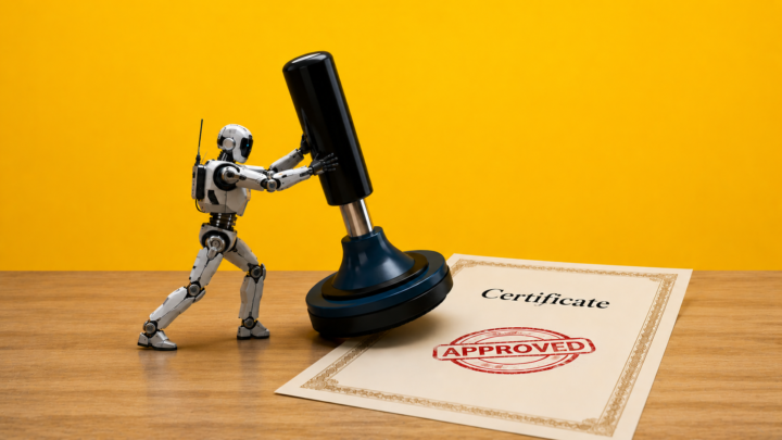 robot with approval stamp