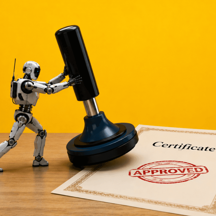 robot with approval stamp