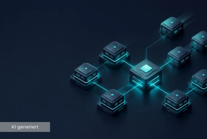 Abstrakte 3D-Visualisierung eines skalierbaren ElasticXL-Firewall-Clusters mit zentralem Gateway und vernetzten Modulen. Leuchtende Verbindungslinien symbolisieren die Kommunikation zwischen den Gateways sowie die flexible Erweiterung der Cluster-Architektur.